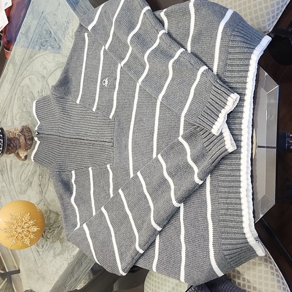 United Collors Of Benetton Men's Gray Striped Cowl Neck Zip Sweater Pullover L - Picture 11 of 12